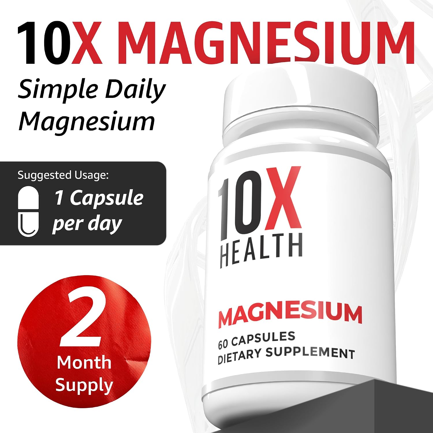 10X Health Magnesium Oxide Supplement, Sleep & Muscle Support, 60 Capsules | Magnesium for sleep support, relaxation support, muscle function, recovery support, and balanced nervous system*
