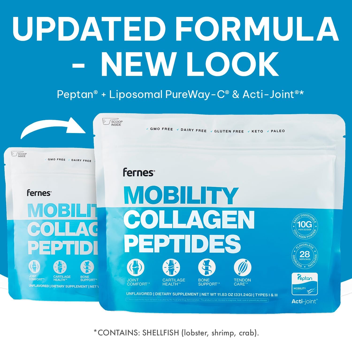Mobility Collagen Peptides Powder - Glucosamine, Chondroitin, Hyaluronic Acid & Liposomal Vitamin C Joint Bone & Cartilage Support Grass-Fed Type I & III Keto & Paleo 28 Servings, 11.83 oz