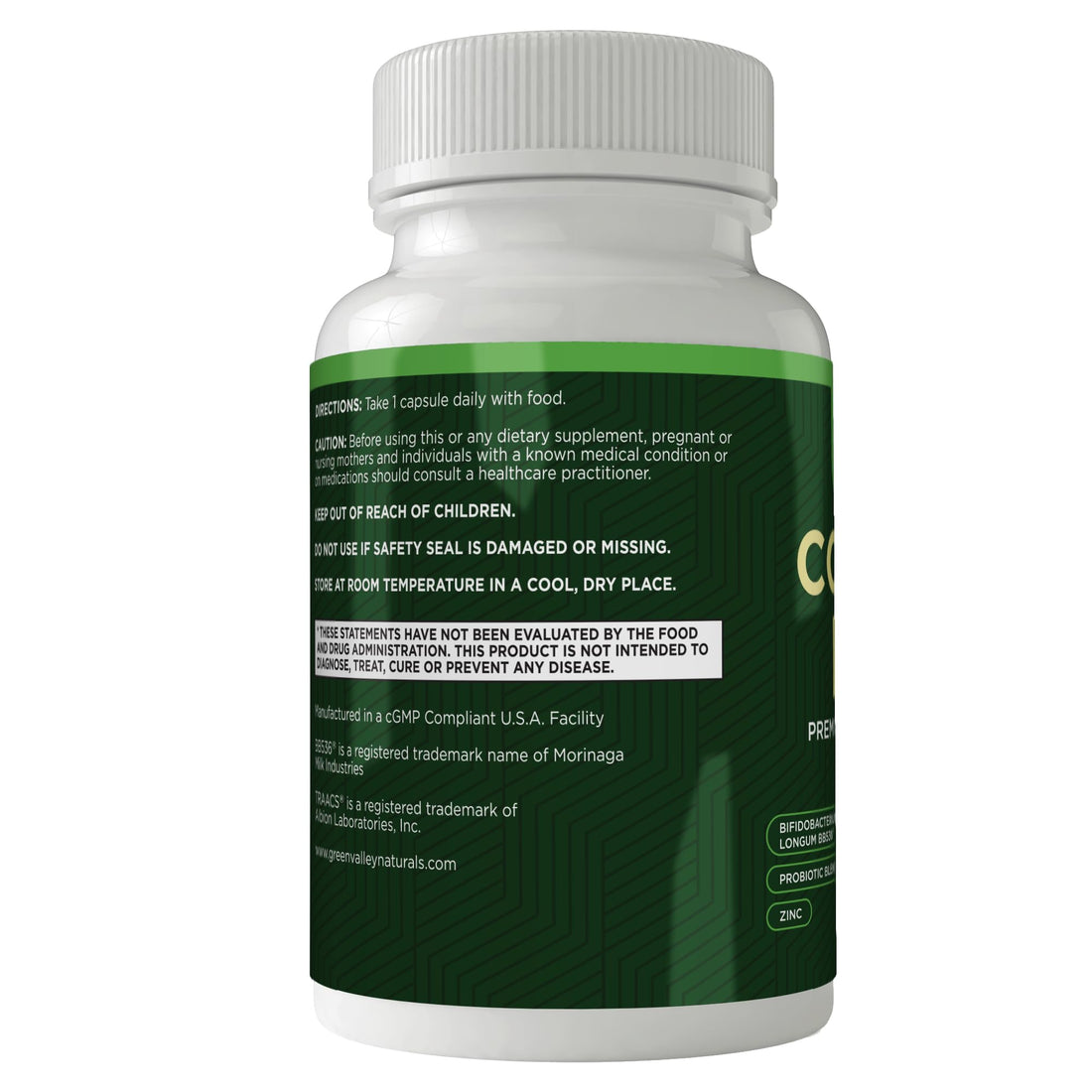 Green Valley Naturals Comfort Pro probiotic supplement bottle and packaging on a white background