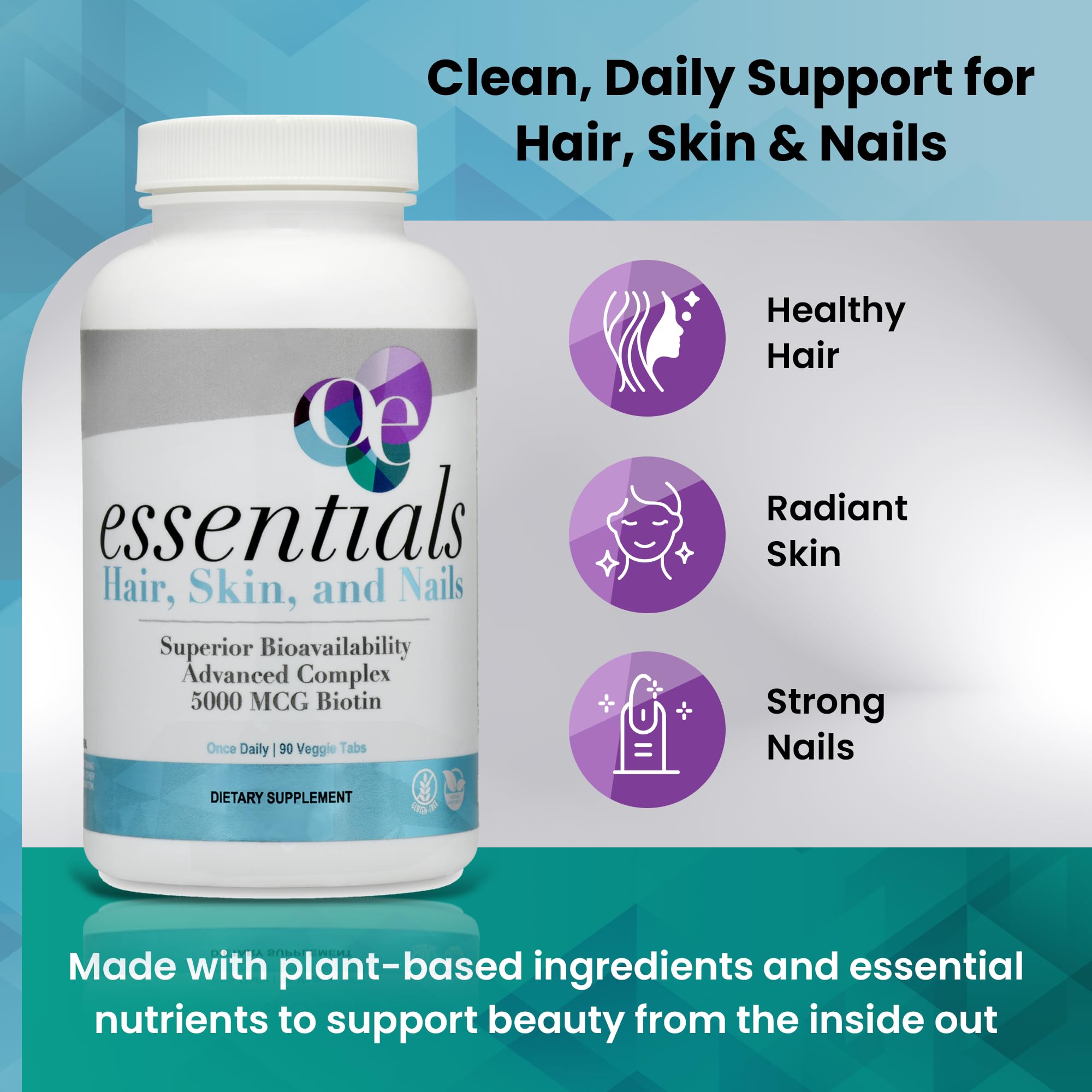 Organic Excellence Hair, Skin and Nails Vitamins for Women & Men – Biotin Supplement 5000 mcg– Hyaluronic Acid - Supports Healthy Hair Growth, Radiant Skin & Strong Nails, 1 Month Supply (30 Tablets) Organic ExcellenceBuy Supplements Australia