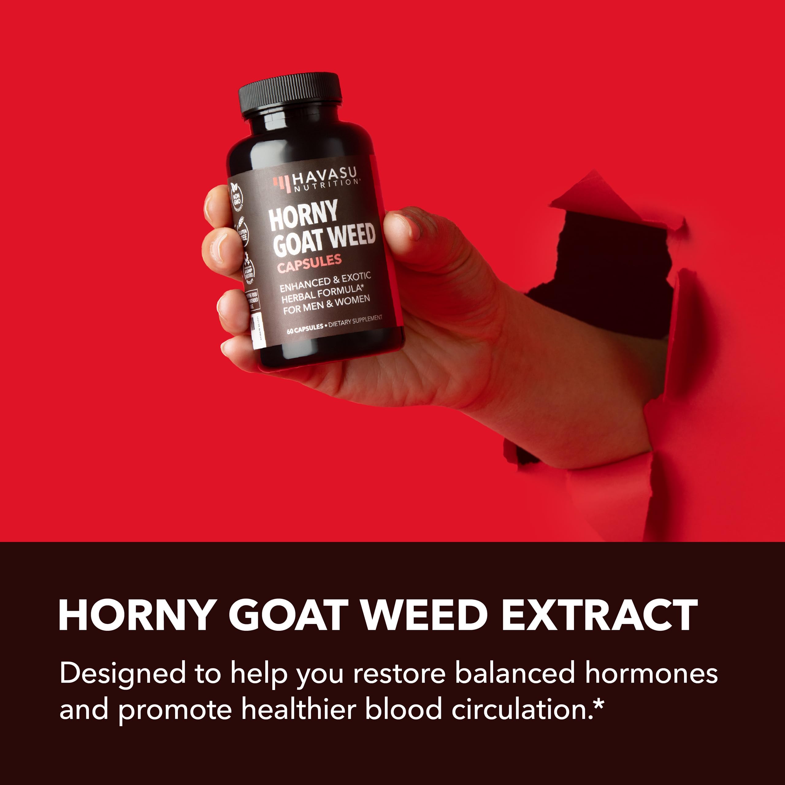 Horny Goat Weed with Maca, Tongkat Ali and Saw Palmetto, 30 Servings | Vegan, Non-GMO, Gluten free Horny Goat Weed Capsules for Men & Women, Extra Strength Performance, 60 Count, 1 Month Supply