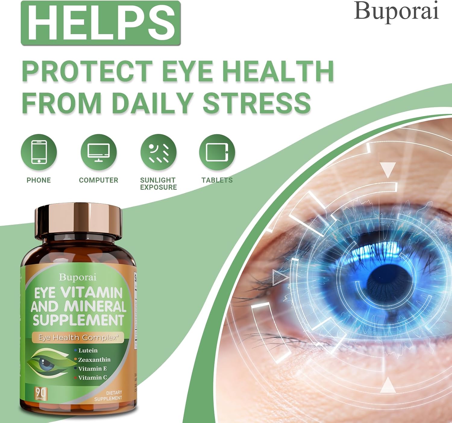 Eye Vitamin & Mineral Supplement for Eye Health, Contains Lutein, Zeaxanthin, Vitamin C, Zinc, and Vitamin E, Supports Macular Health and Relief from Dry Eyes (90 Count)