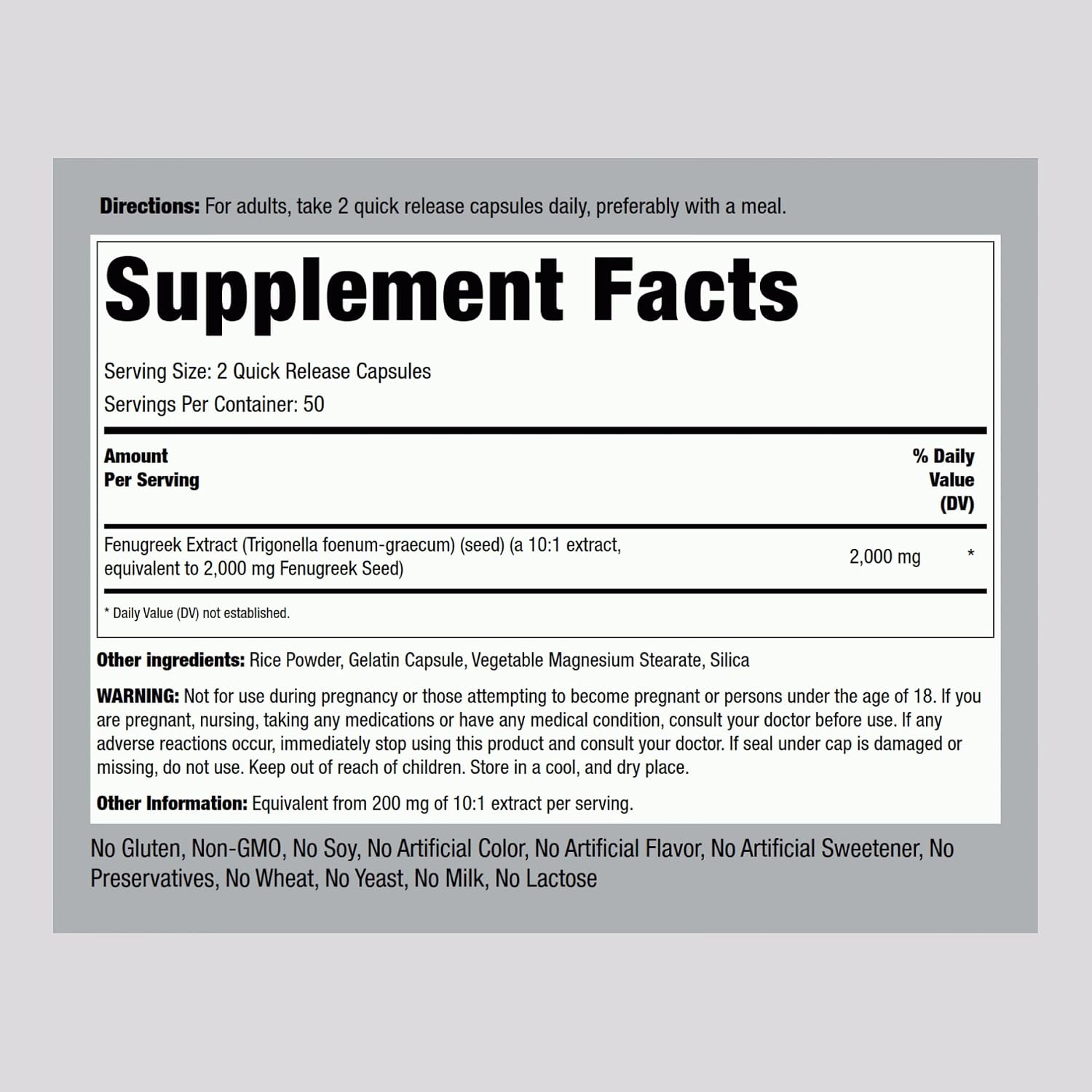Piping Rock Fenugreek Capsules for Women | 100 Pills | Seed Extract Concentrate | Herbal Supplement | Non-GMO, Gluten Free