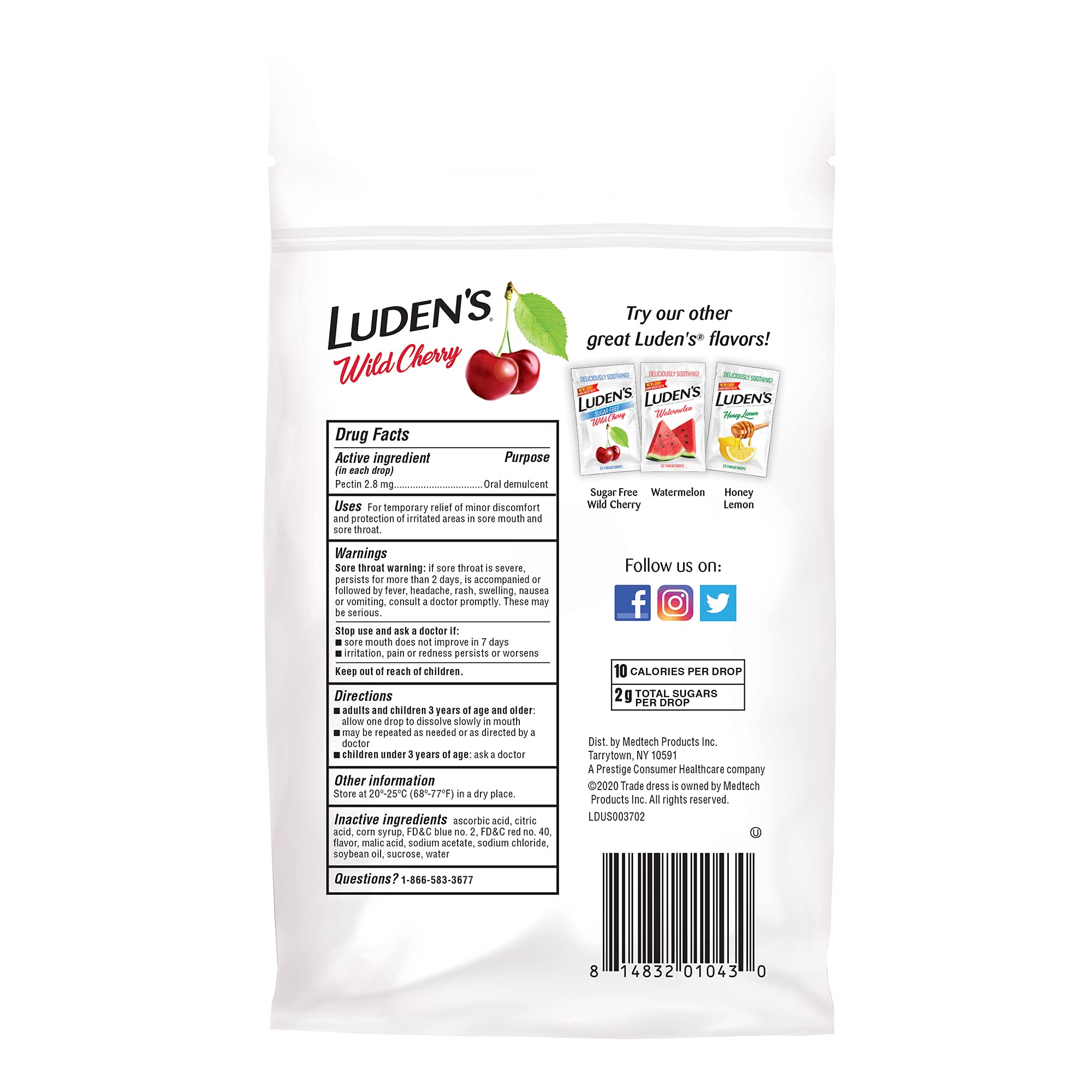 Luden's Sore Throat Relief Lozenges for Minor Everyday Irritation & Dry Mouth, Wild Cherry Flavored Drops, 30 Count