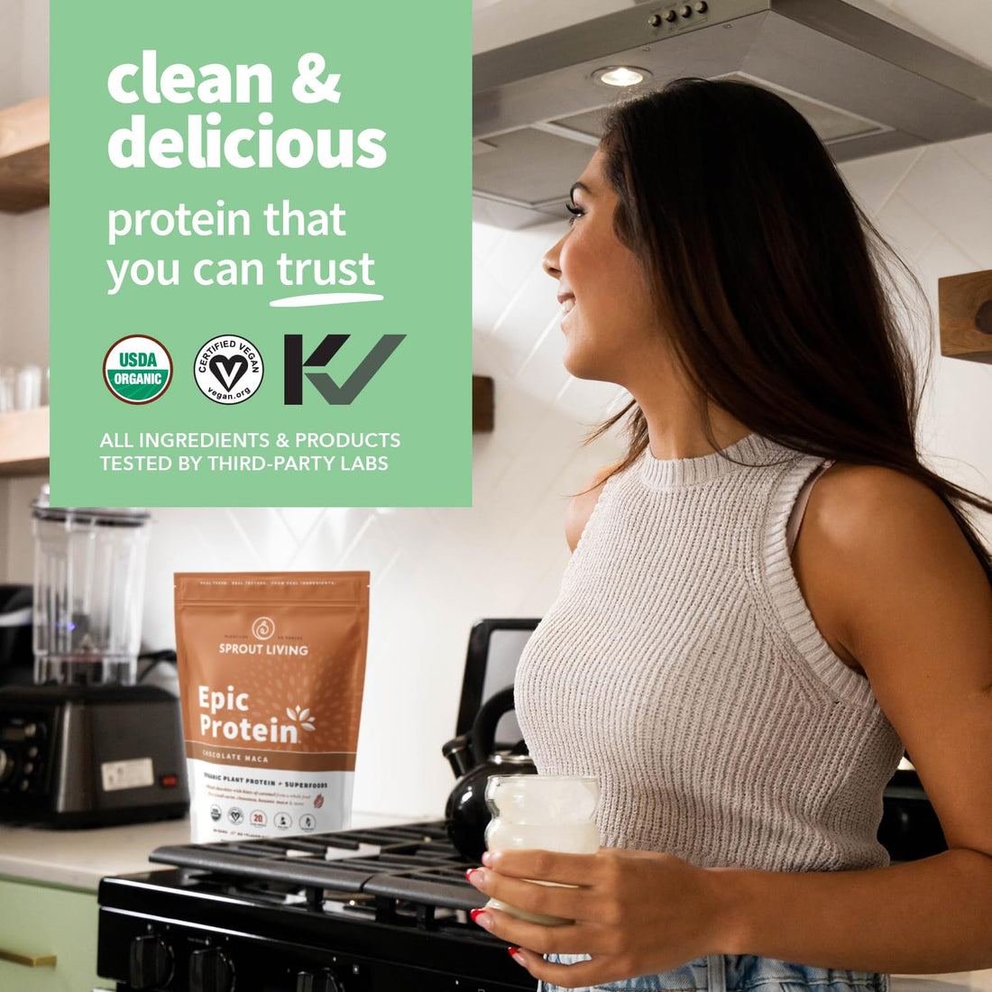 Sprout Living Epic Protein, Plant Based Protein & Superfoods Powder, Chocolate Maca Powder | 20 Grams Organic Protein Powder, Vegan, Non Dairy, Non-GMO, Gluten Free