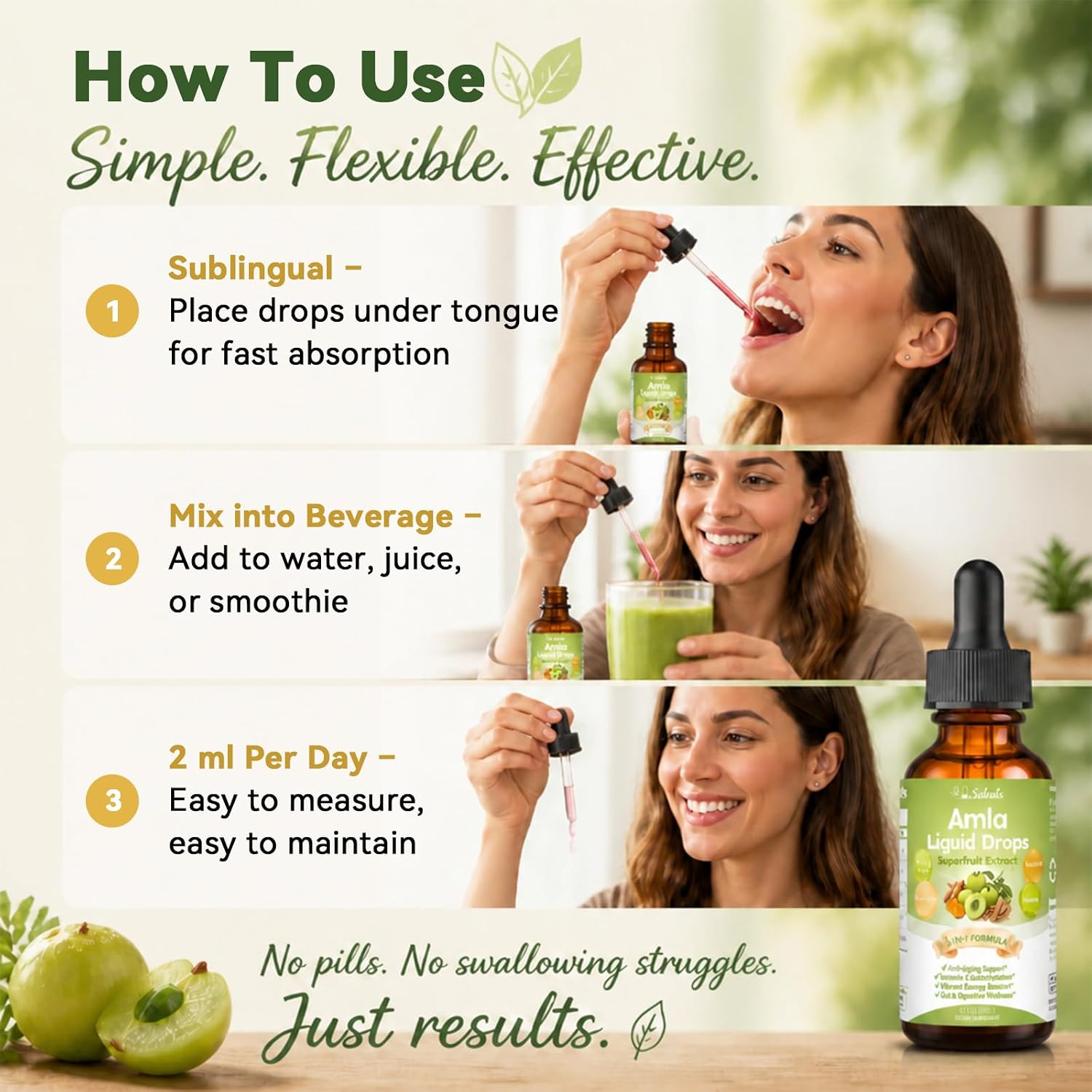 Organic Amla Liquid Drops, Indian Gooseberry Amla Superfruit Extract 1000mg | Advanced 5-in-1 Amla Herbal w. Ashwagandh Turmeric Tulsi for Antioxidant Energy & Digestive Hair Ayurvedic Daily Wellness