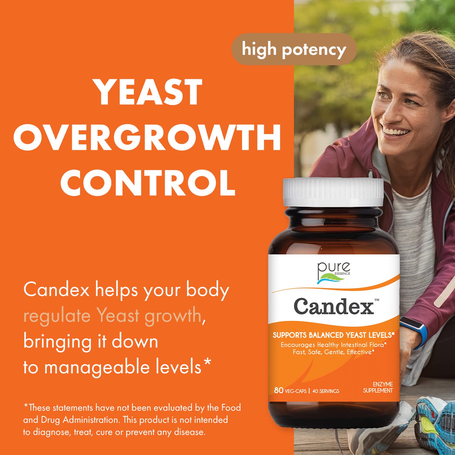 Pure Essence Candex Supplement - Yeast Overgrowth Supplement with Digestive Enzymes, Yeast Infection Probiotic Treatment for Men and Women - 120 Capsules