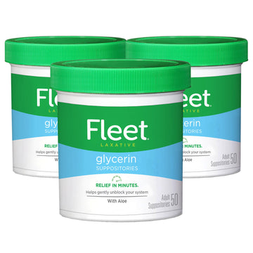 Fleet Glycerin Suppositories for Constipation Relief, Fast and Effective Stimulant-Free Laxative with Aloe Vera, 50 Count Jar, Pack of 3 Fleet buy supplements Au