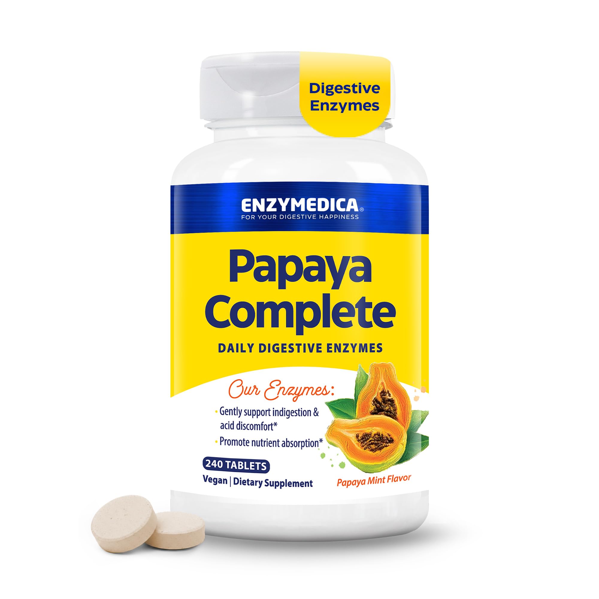 Enzymedica Papaya Complete - Papaya Enzymes Chewable, Digestive Enzyme Supplement for Women and Men, Digestion & Gut Health Support, High Potency Bromelain & Papain, Vegan, Gluten Free - 120 Tablets