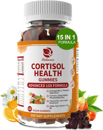 Lukaree Cortisol Supplements for Women & Men, 15 in 1 Cortisol Reducer Manager, Cortisol Calm Gummies with Ashwagandha, Magnesium, L-theanine, GABA - for Mood, Focus, Sleep - Vegan Sugar Free, 60 Ct.