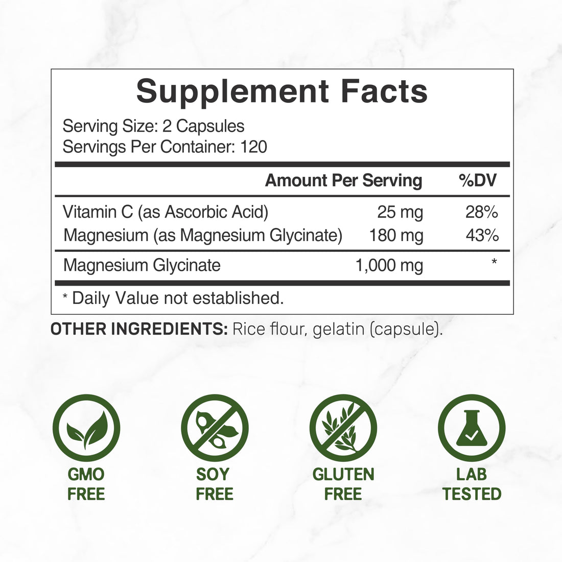 Magnesium Glycinate 500mg Per Capsule (1000mg Per Serving) Plus Vitamin C, 240 Capsules – 100% Chelated for Easy Absorption