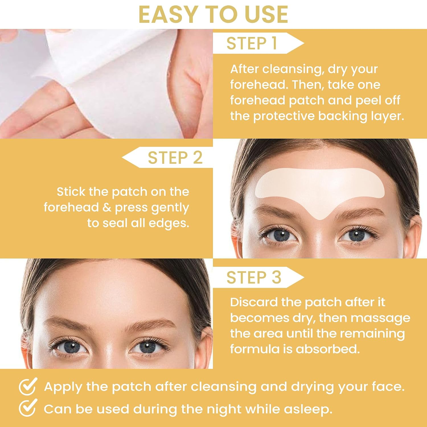 MONIER Forehead Wrinkle Patches Smoothing Overnight - Anti Wrinkle Patches | For Face And Forehead Fine Lines & Frown Lines, With Aloe, Collagen, Vitamin E, Hyaluronic Acid, 12 Pcs