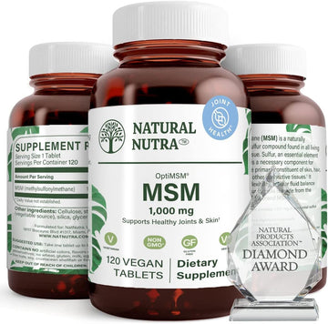 Natural Nutra OptiMSM, MSM Supplement with Sulfur 1000 mg, 120 Vegan Tabs | Cartilage Health, Prevent Thinning Hair, Increase Joint Flexibility and Bone Health, Support Fluid balance, Weight loss