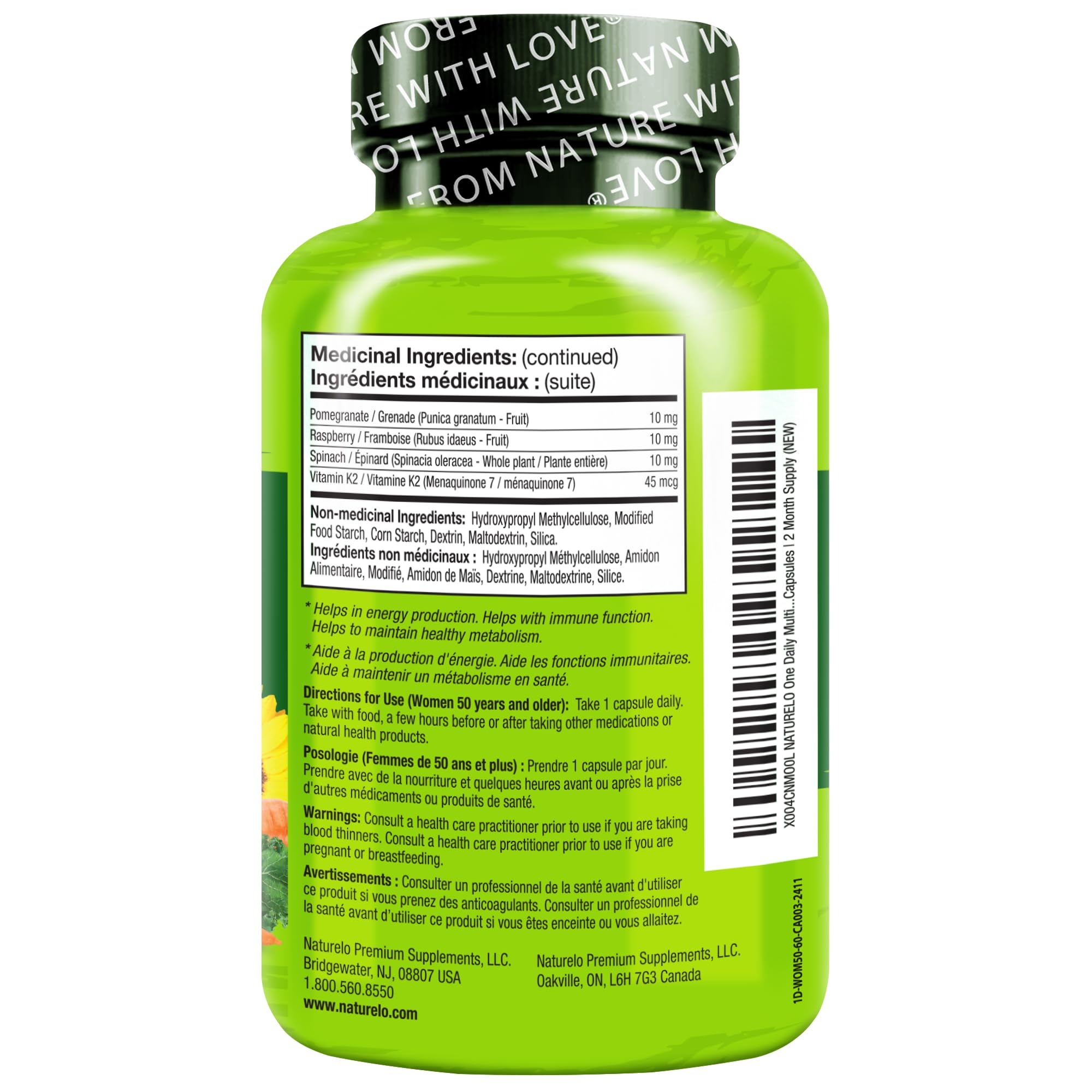 NATURELO One Daily Multivitamin for Women 50+ (Iron Free) - Menopause Support for Women Over 50 - Whole Food Supplement