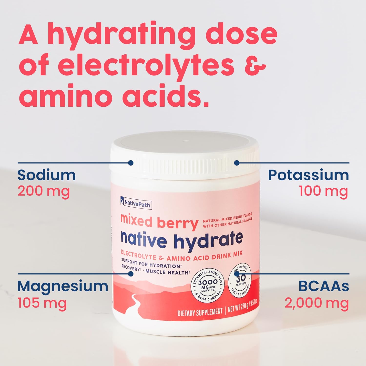 NativePath Hydrate Duo Jars - Tangerine & Mixed Berry Electrolyte Drink Mix with BCAA for Hydration