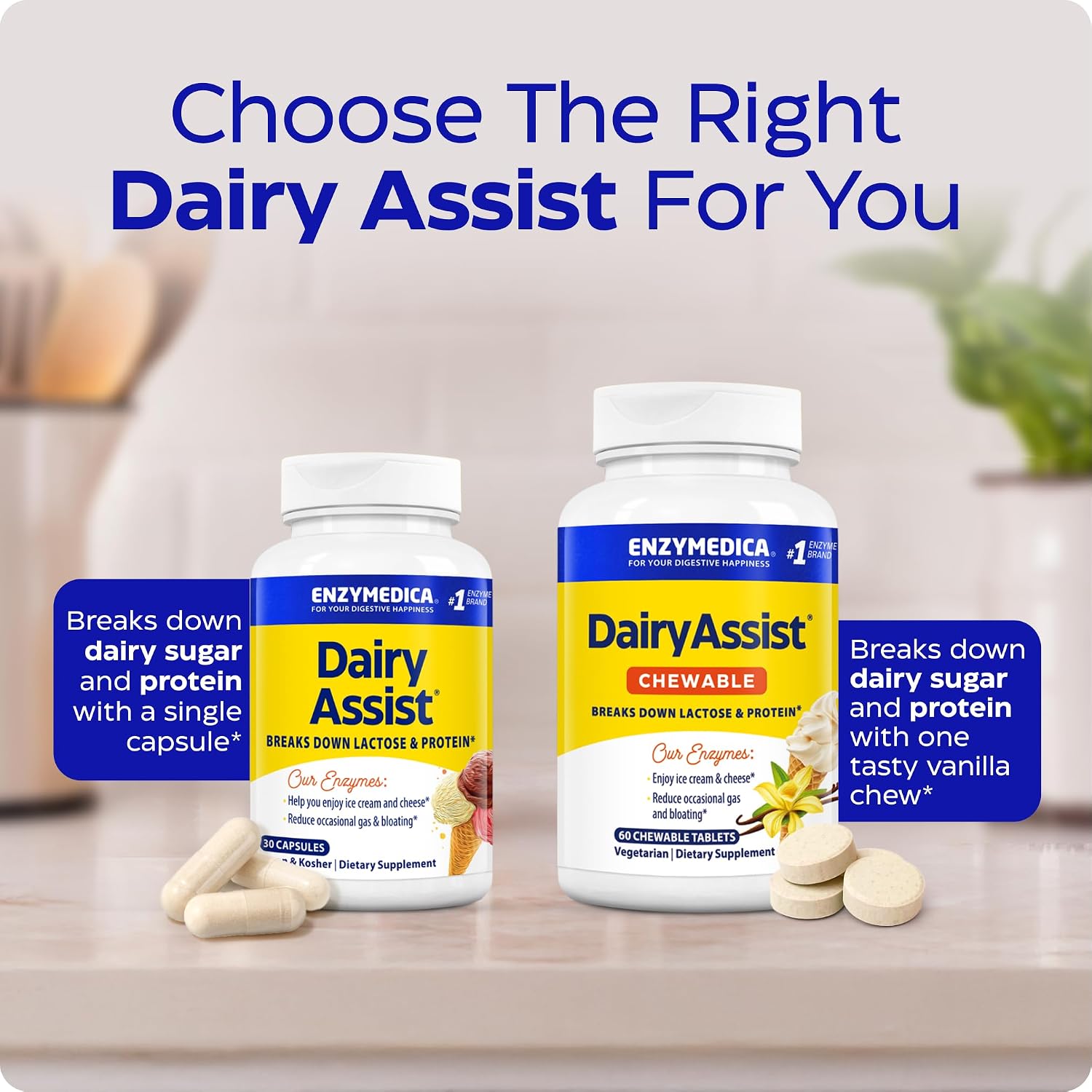 Enzymedica DairyAssist, Support for Milk & Dairy Digestion, 30 Caps
