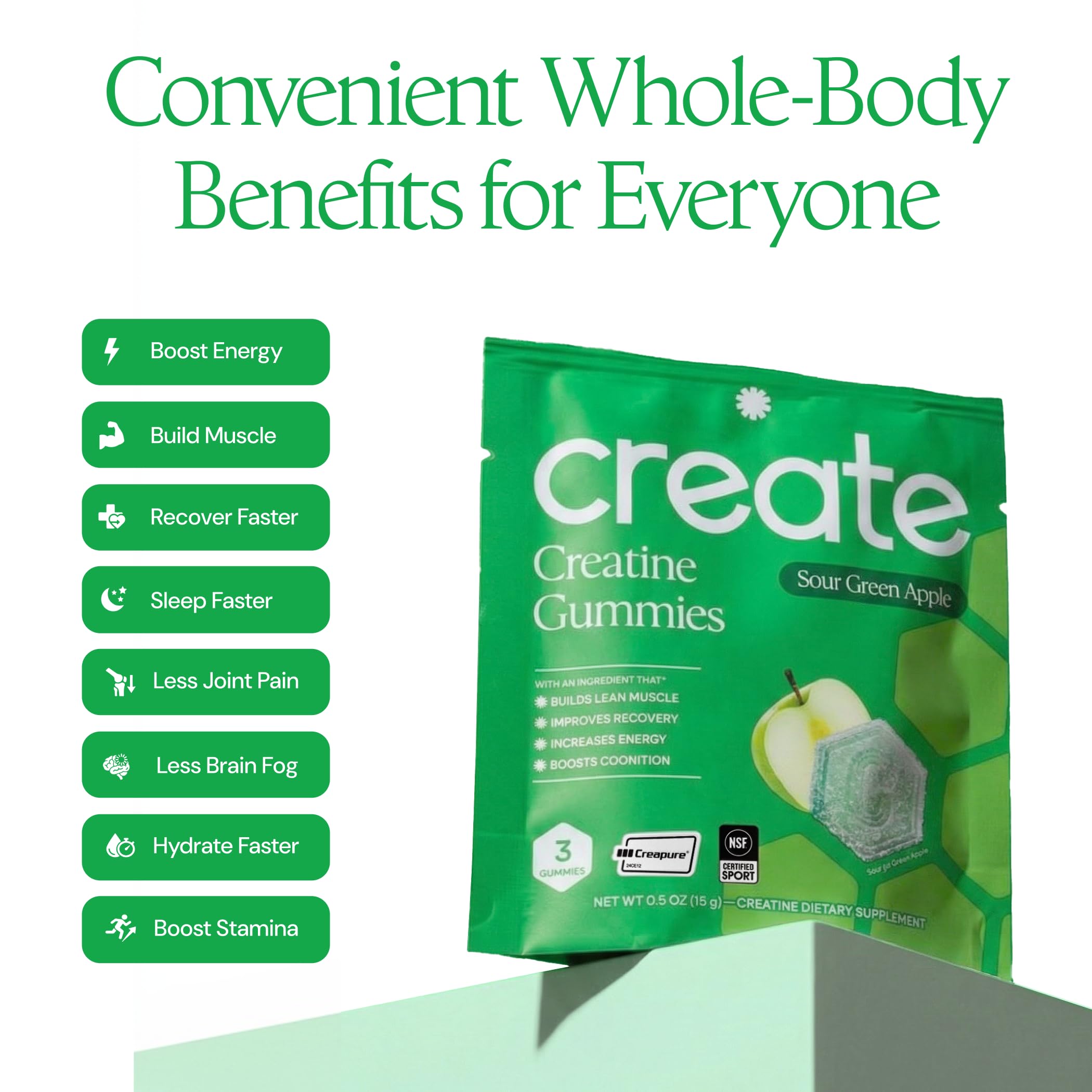 Create Creatine Gummies – Single-Serve Packs – 30ct – Variety Pack | NSF Certified for Sport – Made with Creatine Monohydrate, Vegan & Gluten-Free, Anti-Melting Formula, 3 Gummies per Pack