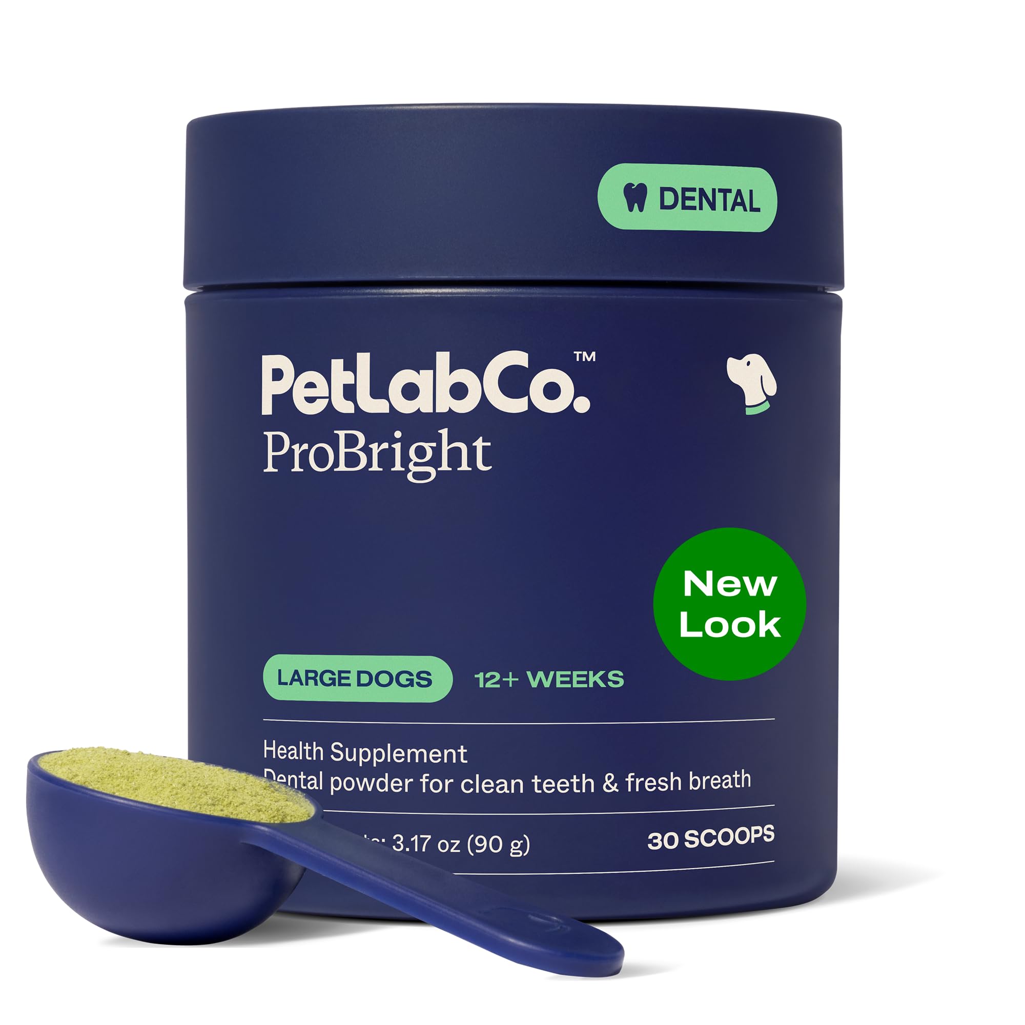 PetLab Co. ProBright Dental Powder for Small Dogs, 30 Scoops | Brown algae, green tea and probiotics in one easy daily scoop to support tartar and fresh breath