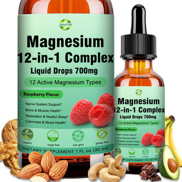 Two bottles of magnesium supplement with ingredients on a white background
