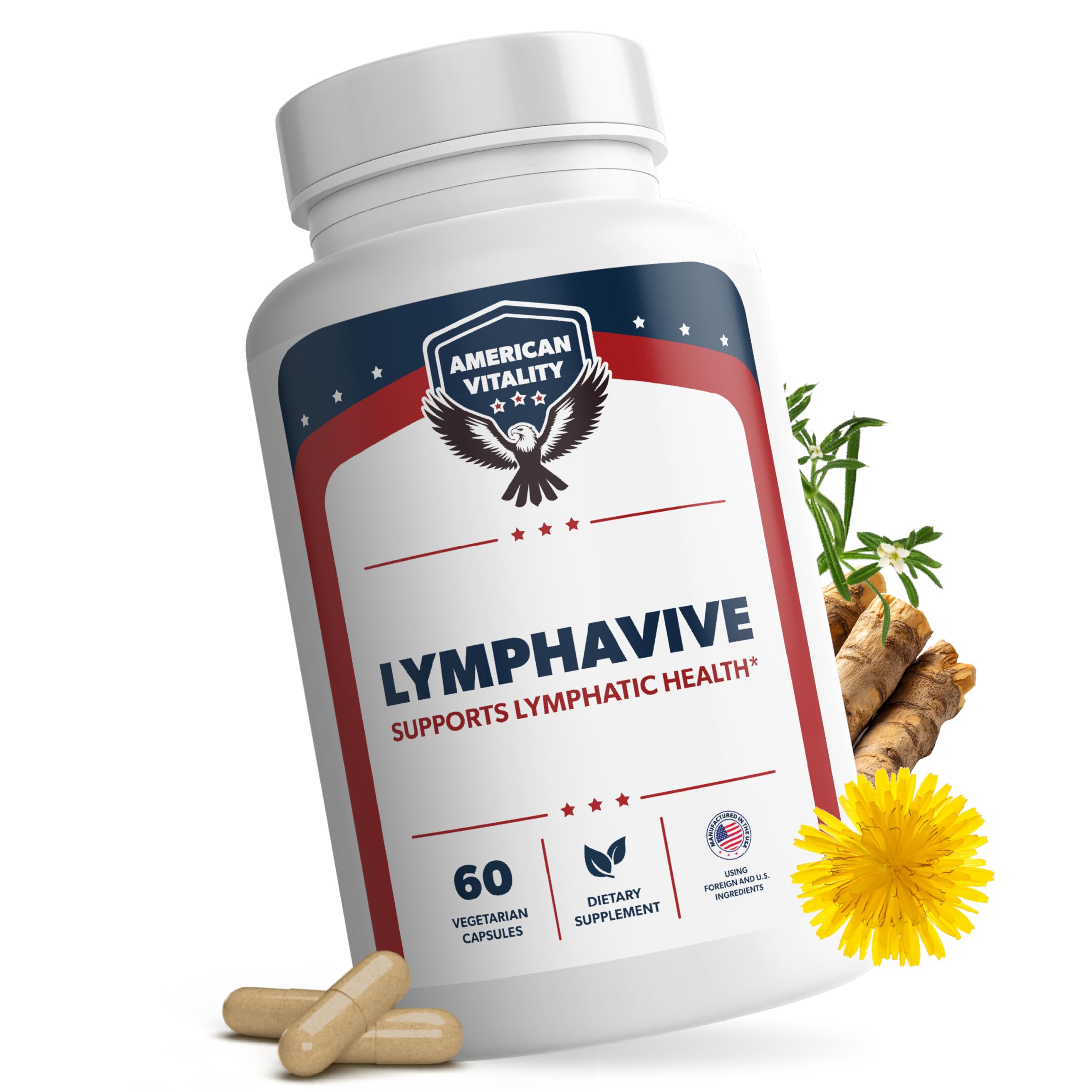 AMERICAN VITALITY LymphaVive Lymphatic Drainage Supplements for Men & Women - Lymphatic Support with Bromelain, Echinacea, Burdock Root, Dandelion, Rutin, Kelp - 60 Capsules AMERICAN VITALITY buy supplements Au