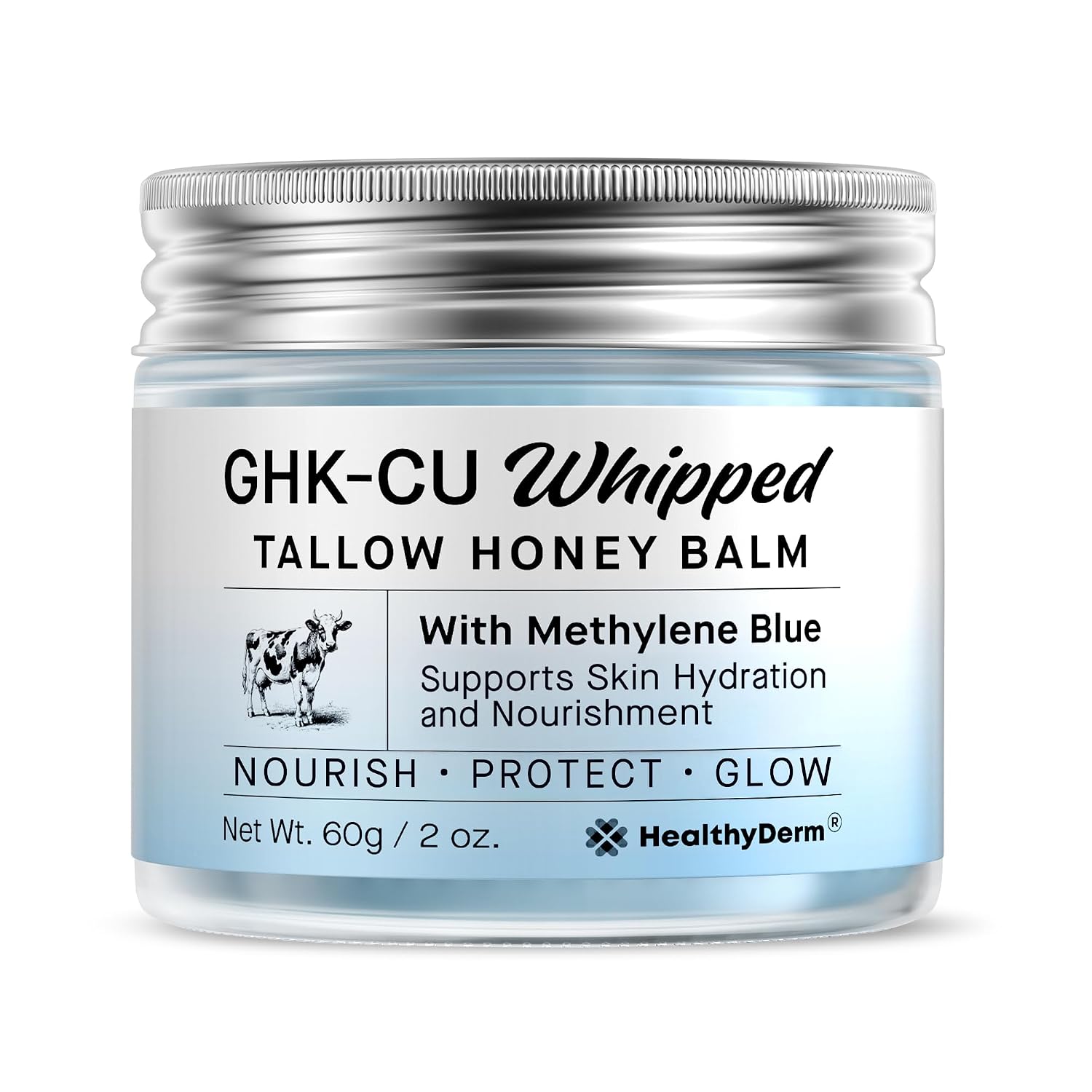 HealthyDerm Copper Peptides GHK-Cu Beef Tallow for Skin: Blue Balm with Methylene Blue, Manuka Honey & Vitamin E – Natural Face and Body Moisturizer for Mature, Dry & Sensitive Skin – 2oz