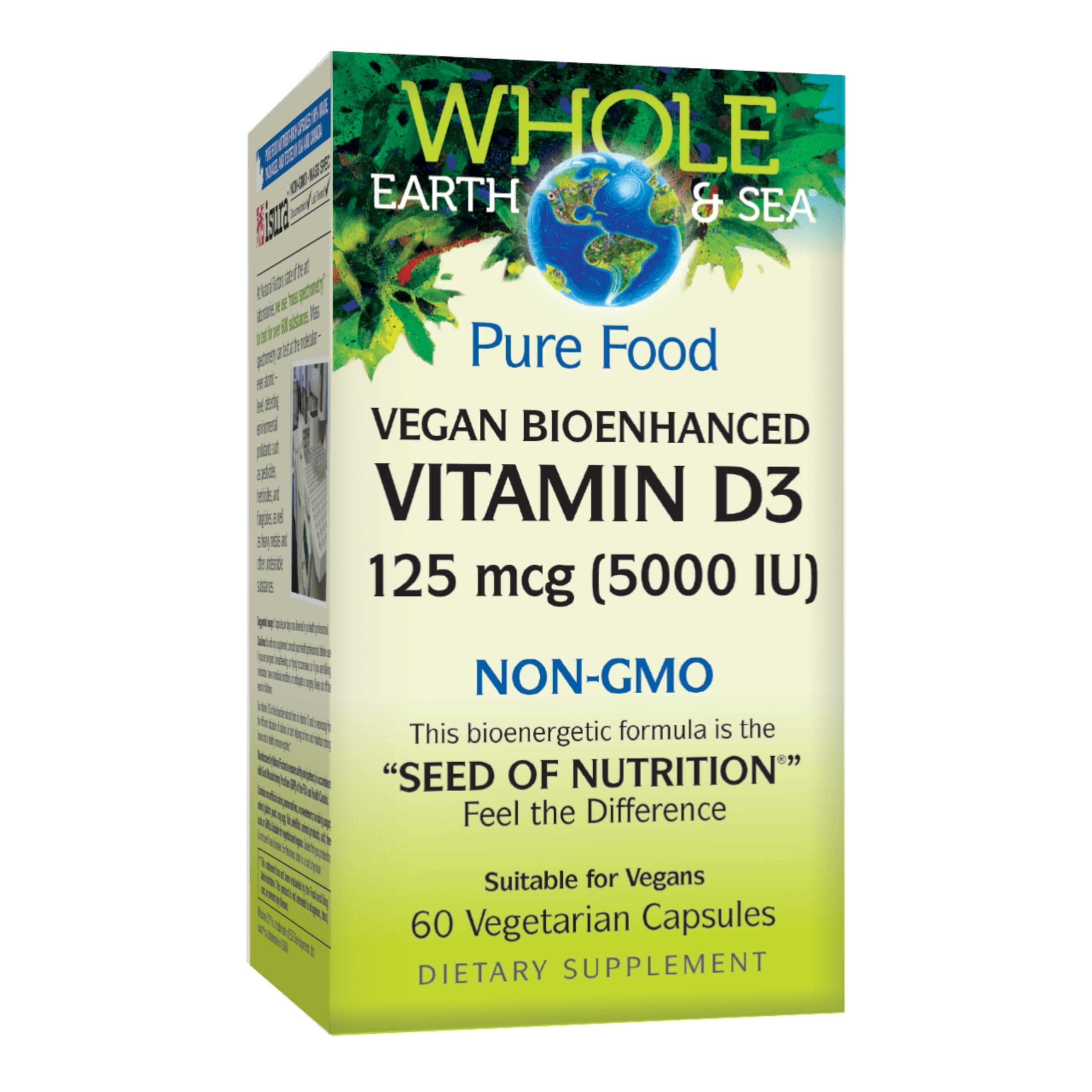 Natural Factors Whole Earth & Sea Vitamin D3 - Dietary Supplement Supports Strong Bones & Joints - Aids Calcium Absorption - Vegan & Non-GMO - 90 Vegetarian Capsules (90 Servings)
