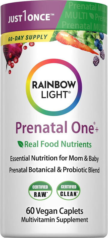 Rainbow Light Prenatal Multivitamin One + for Women | 60 Caplets | Essential Nutrition for Mom & Baby | Real Food Nutrients | Prenatal Botanical & Probiotic Blend | Essential Nutrition for Mom & Baby | Real Food Nutrients | Prenatal Botanical & Probiotic