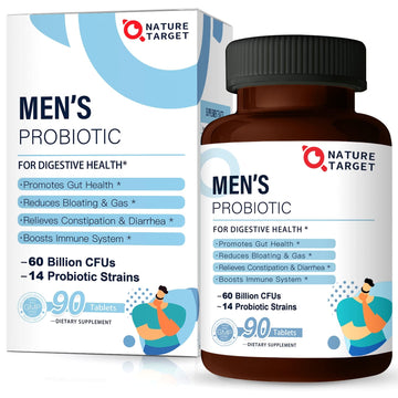 NATURE TARGET Probiotics for Men with Men Care Supplement, Prebiotics & Probiotic for Men's Digestive and Immune Health,60 Billion CFUs & 14 Strains Shelf Stable,