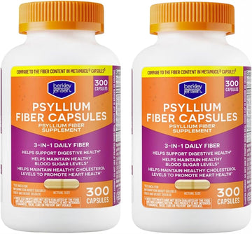 berkley jensen Daily Psyllium Husk Supplement, Natural Fiber for Men & Women - Fiber Capsules for Overall Digestive Health, Easing Constipation, Made in USA - 300 Count (Pack of 2)