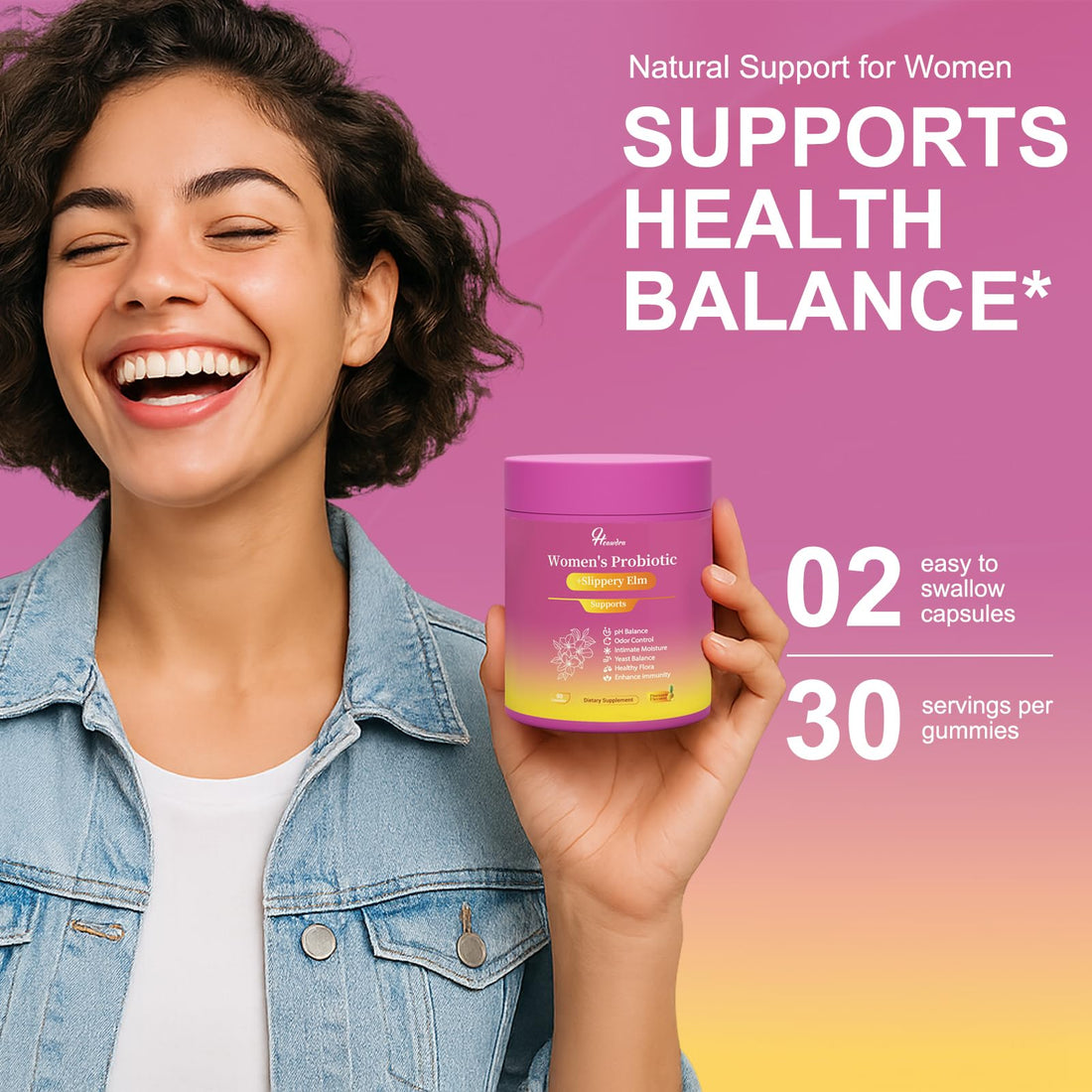 Pink container of Women's Probiotic with pineapple slices on a white background