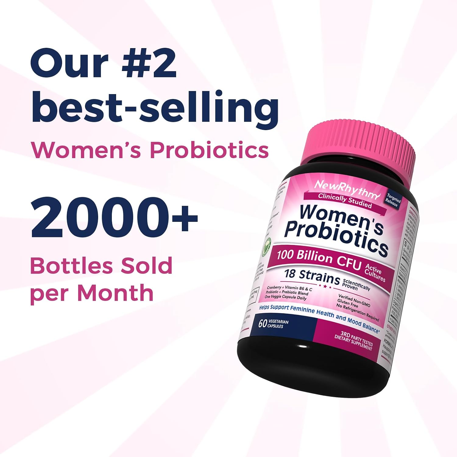 NewRhythm VagFlora Carefree Bundle, Women's Probiotics 100 Billion CFU & Women's Probiotics 70 Billion CFU, PH Balance, Vaginal, Urinary & Digestive Health, Non-GMO