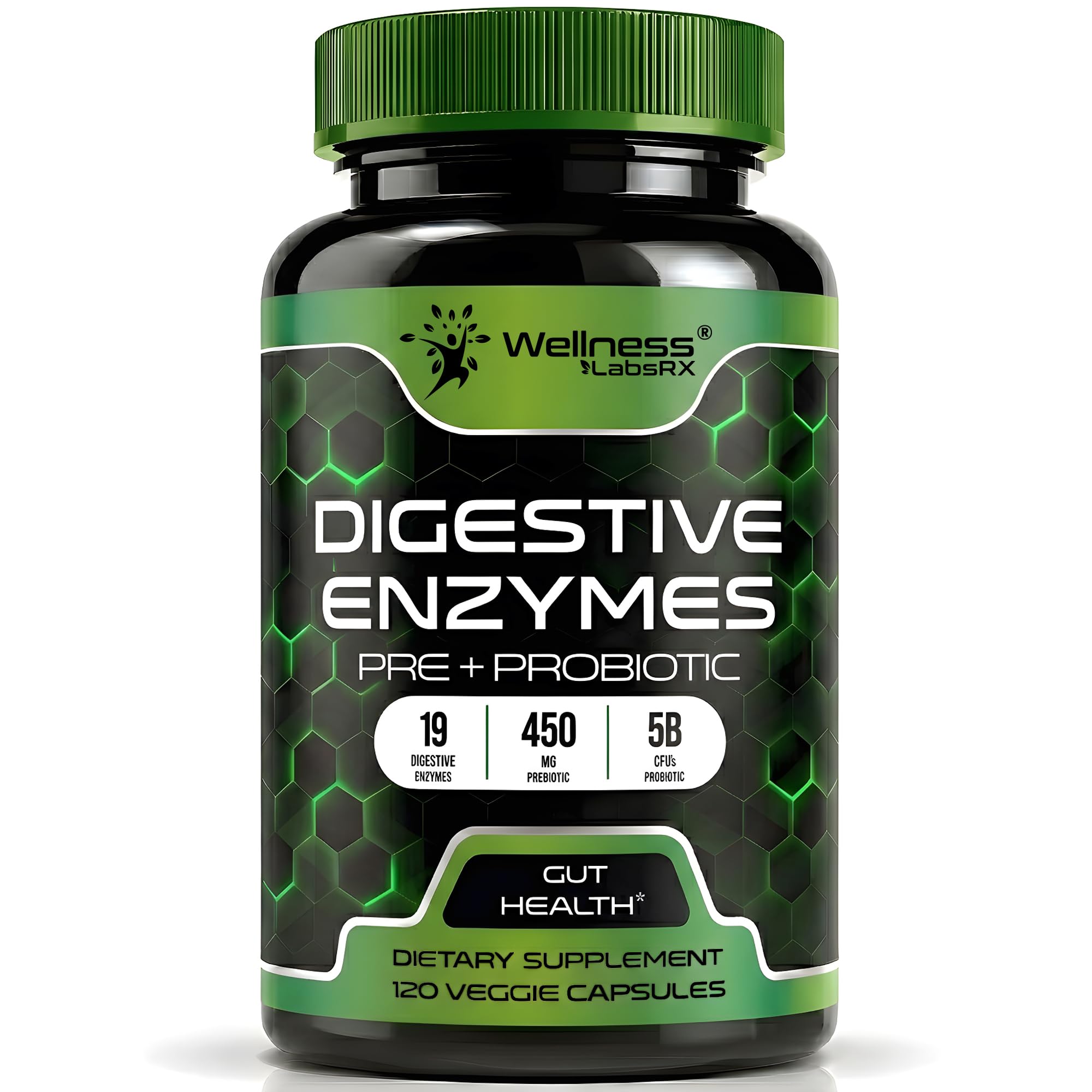 Digestive Enzymes with Probiotics and Prebiotics, 450mg, 5 Billion CFUs - Pure Super Digestion Capsules - Digestive Enzymes for Women & Men Support Digestion & Gut Health - 120 Count