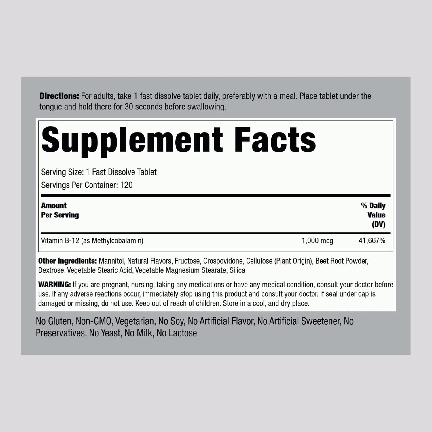 Piping Rock Vitamin B12 1000 mcg Sublingual | 120 Tablets | As Methylcobalamin | Berry Flavor | Vegetarian, Non-GMO, Gluten Free Supplement
