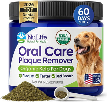 Dog Teeth Cleaning Powder, Dog Plaque and Tartar Remover, Bad Breath Treatment for Dogs with USDA Organic Sea Kelp Powder, Dog Dental Care Made Easy, for All Ages, 6oz
