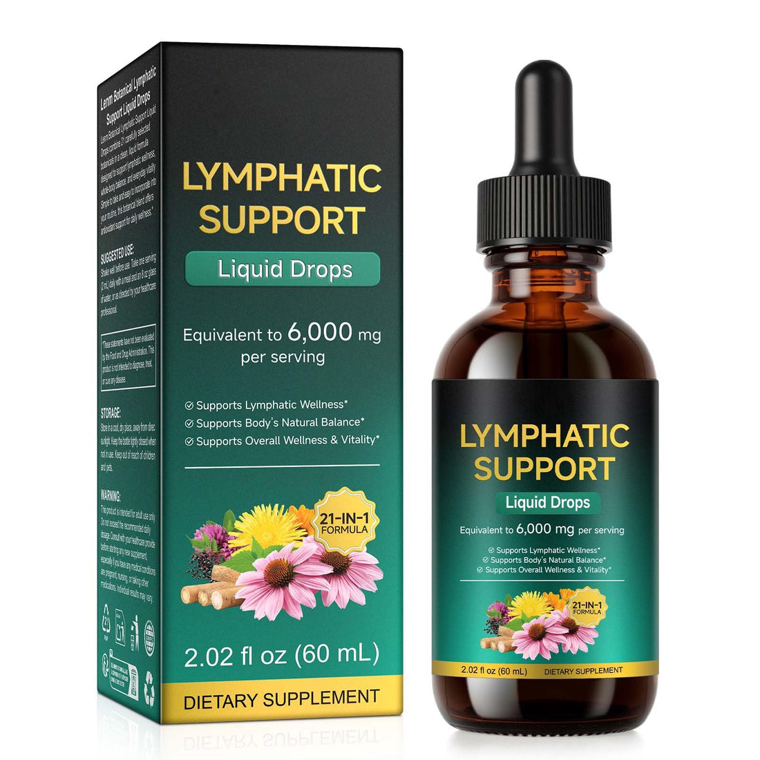 Lymphatic Drainage Drops 21-in-1 | 6000mg Herbal Blend | Lymph System Support Supplement | with Echinacea, Dandelion, Burdock, Calendula, Turmeric & More | for Women & Men | 60ml AEBEFBAW buy supplements Au
