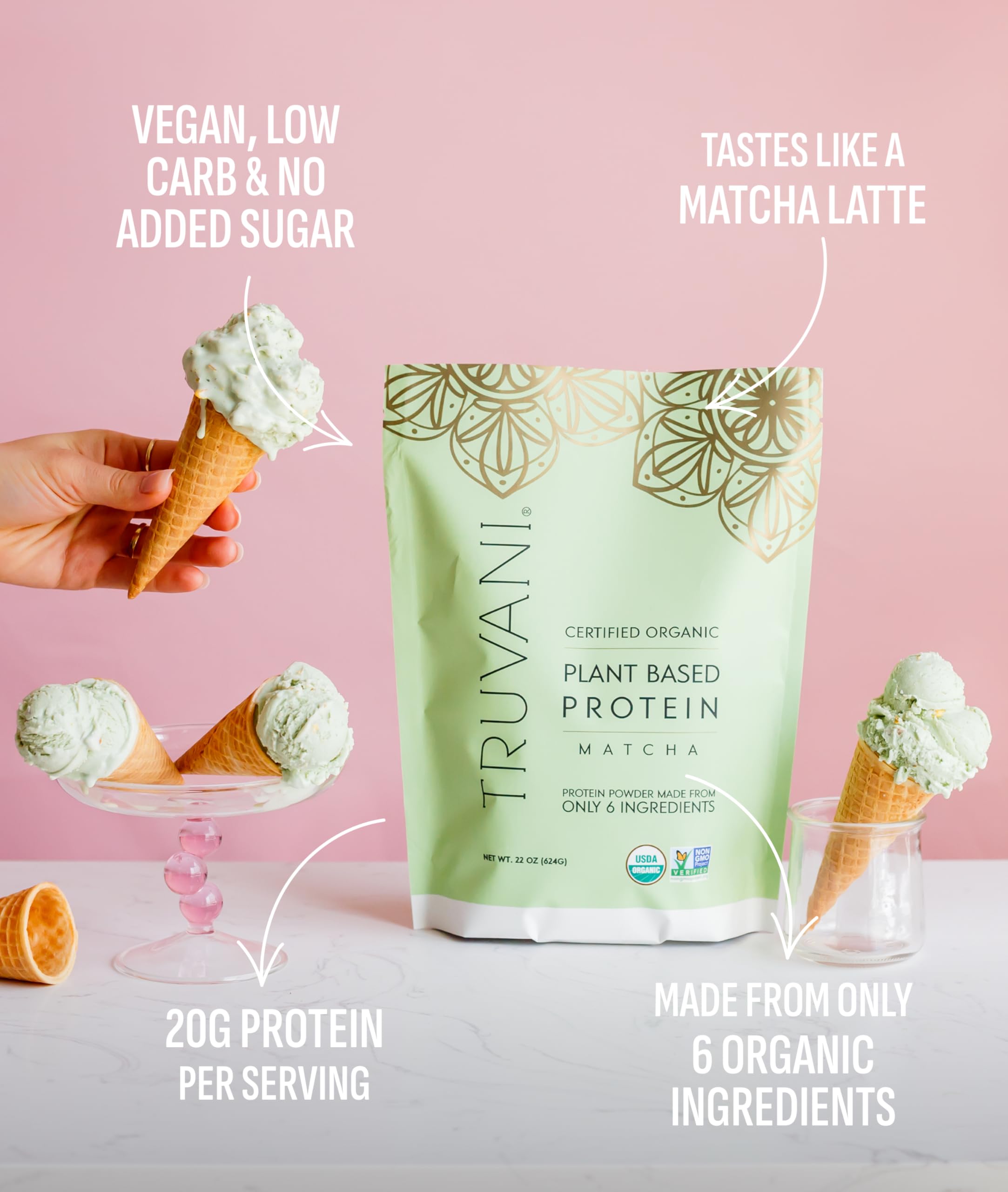 Truvani Organic Plant Based Protein Powder | Vanilla | 18 Servings | Vegan | 20g Pea Protein | Keto | Gluten & Dairy Free | Low Carb | No Added Sugar