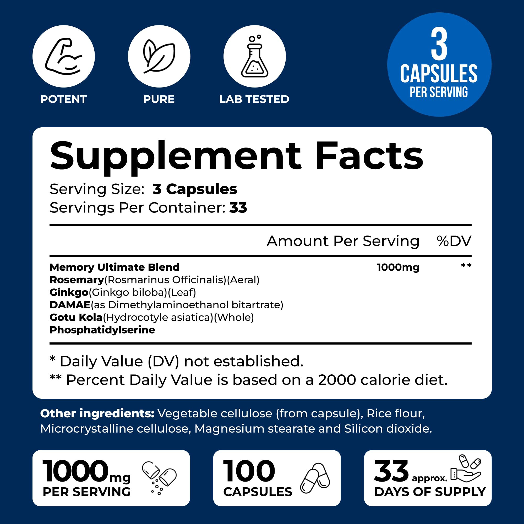 We Like Vitamins Phosphatidylserine Supplement with Gingko Biloba, Gotu Kola, DMAE - Improves Focus, Memory, Cognitive Function - Soy-Free 1000mg Memory Ultimate Complex - 100 Easy-to-Swallow Capsules We Like VitaminsBuy Supplements Australia