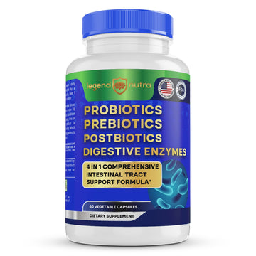Legend Nutra Probiotics Prebiotics Postbiotics Digestive Enzymes 4 in 1 Formula 60 Count (Pack of 1)