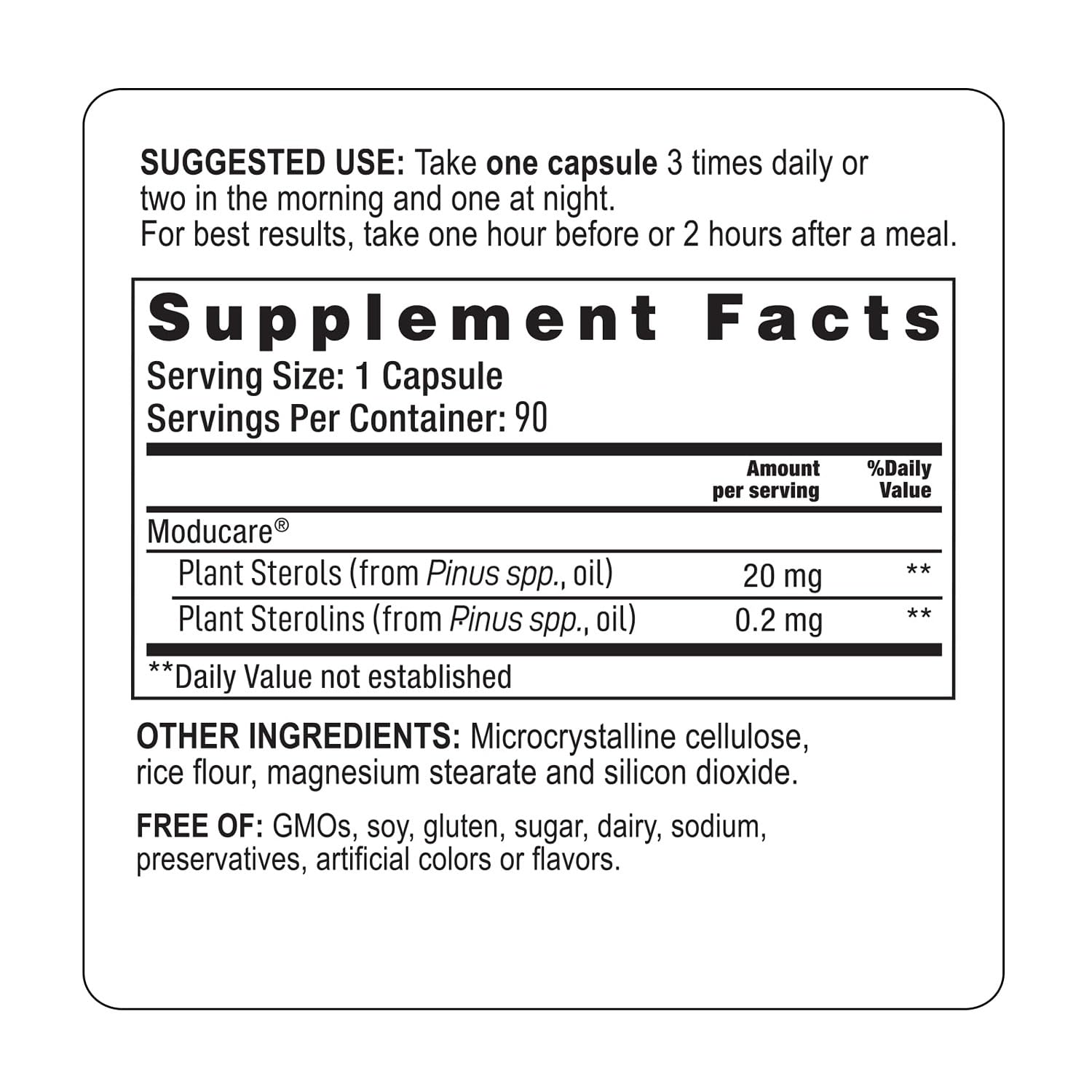 Moducare Immune Support - Plant Sterols & Sterolins for Immune System Modulation - Optimal Health Support* - Non-GMO, Gluten-Free & Dairy-Free - 180 Vegetarian Capsules (180 Servings)