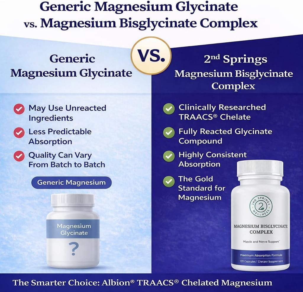 Magnesium Bisglycinate Complex 400mg Supplement | Albion TRAACS Chelated, Maximum Absorption, Gentle on Stomach, Highly Bioavailable, 120 Capsules