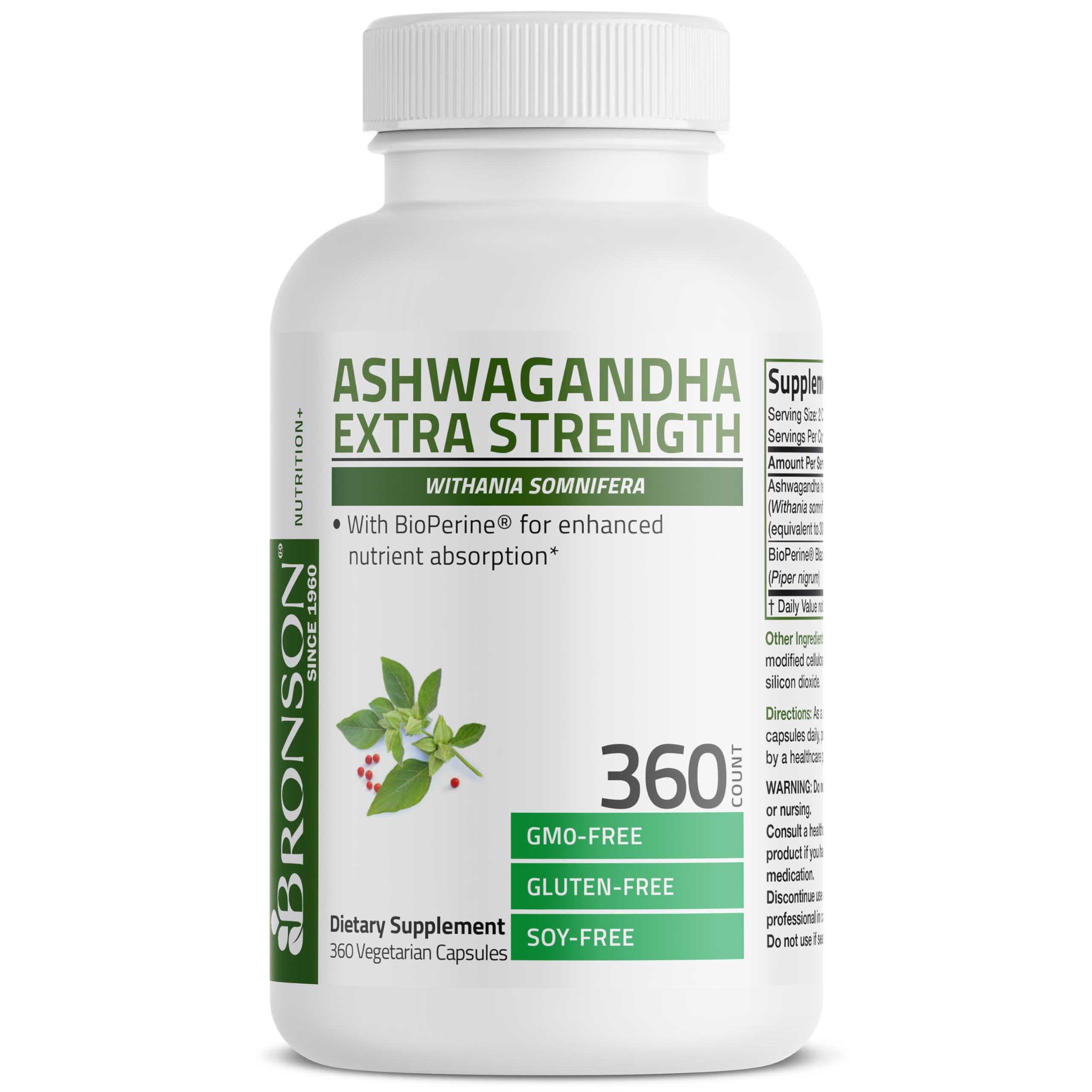 Bronson Ashwagandha Extra Strength Stress & Mood Support with BioPerine - Non GMO Formula, 120 Vegetarian Capsules