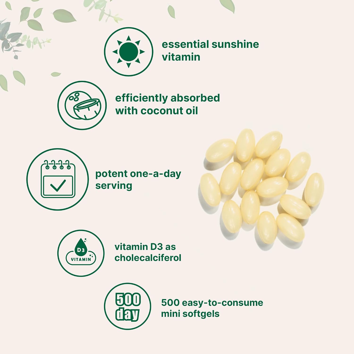Micro Ingredients Vitamin D3 5,000 IU, 500 Softgels | Virgin Coconut Oil | Cholecalciferol Form | Bone, Immune & Heart Support | Easy to Swallow, Non-GMO