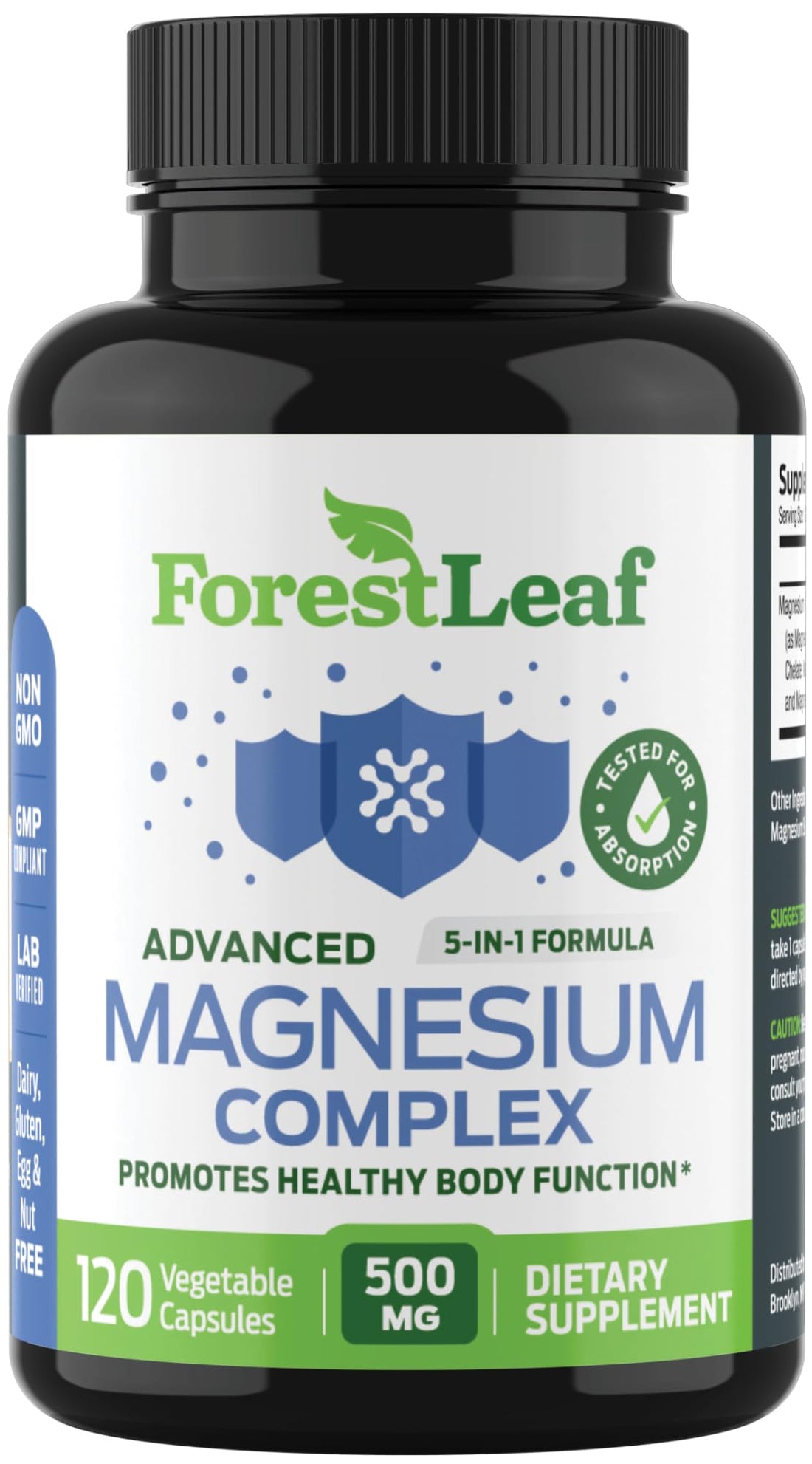 Forest Leaf magnesium supplement bottle with capsules on a white background