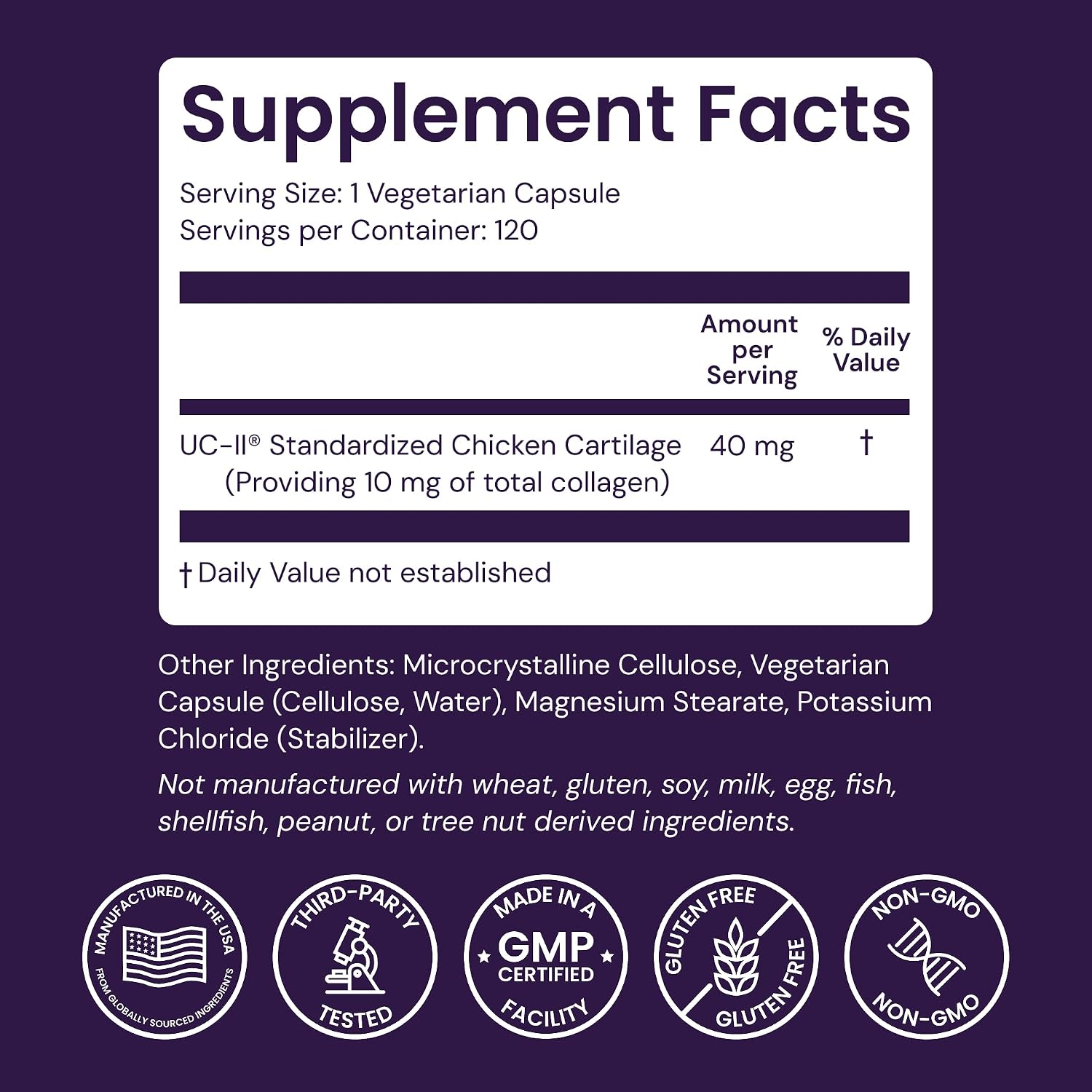 Healthy Origins UC-II Collagen 40 mg, 120 Veggie Caps