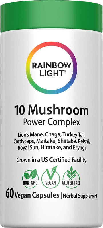 Rainbow Light Mushroom Complex Supplement | 60 Capsules | Made with 10 Potent Mushrooms | Includes Lions Mane, Chaga, Shiitake, Reishi & More | Non-GMO and Gluten Free