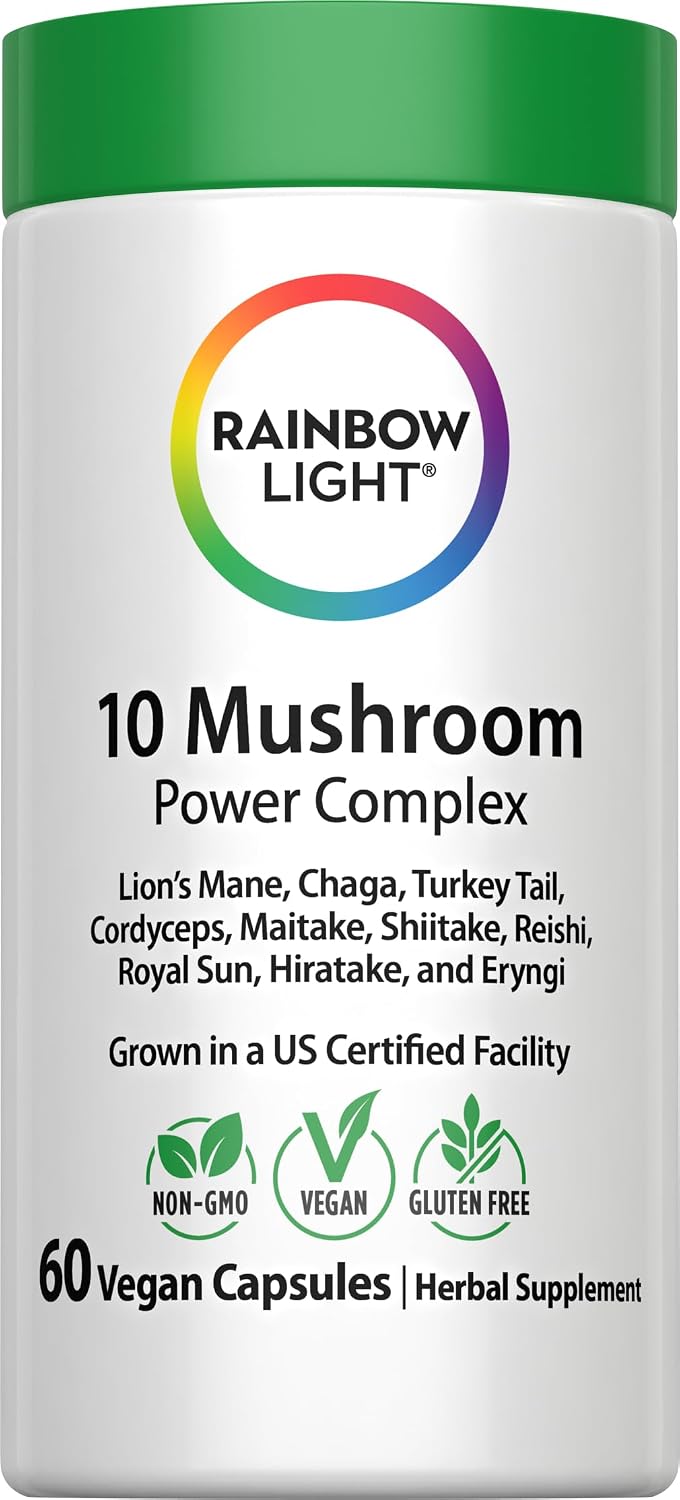 Rainbow Light Mushroom Complex Supplement | 60 Capsules | Made with 10 Potent Mushrooms | Includes Lions Mane, Chaga, Shiitake, Reishi & More | Non-GMO and Gluten Free