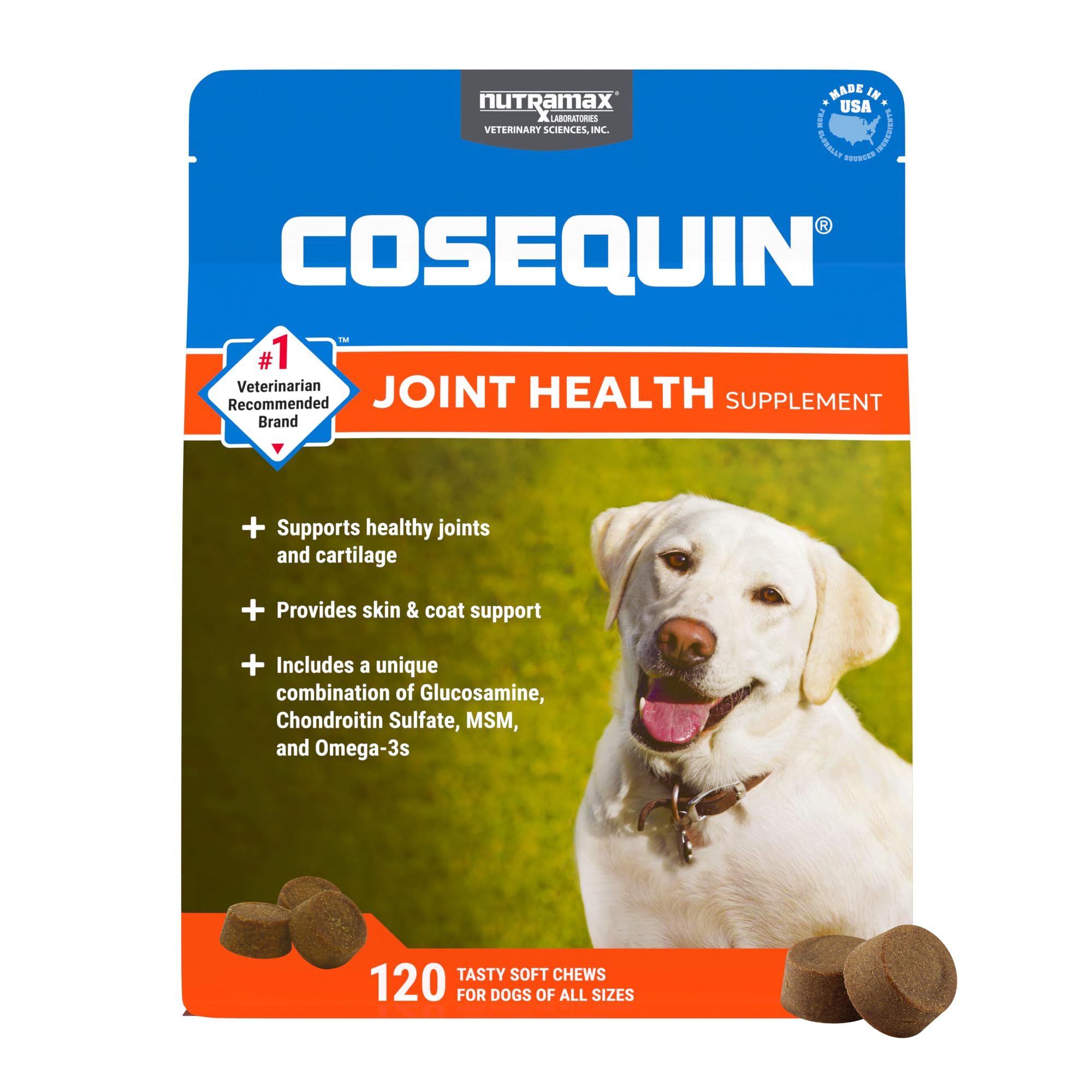 Nutramax Cosequin for Dogs Joint Health Supplement, Contains Glucosamine, Plus Chondroitin, MSM and Omega-3s, Supports Joint and Skin and Coat Health, Soft Chews, 120 Count Nutramax LaboratoriesBuy Supplements Australia