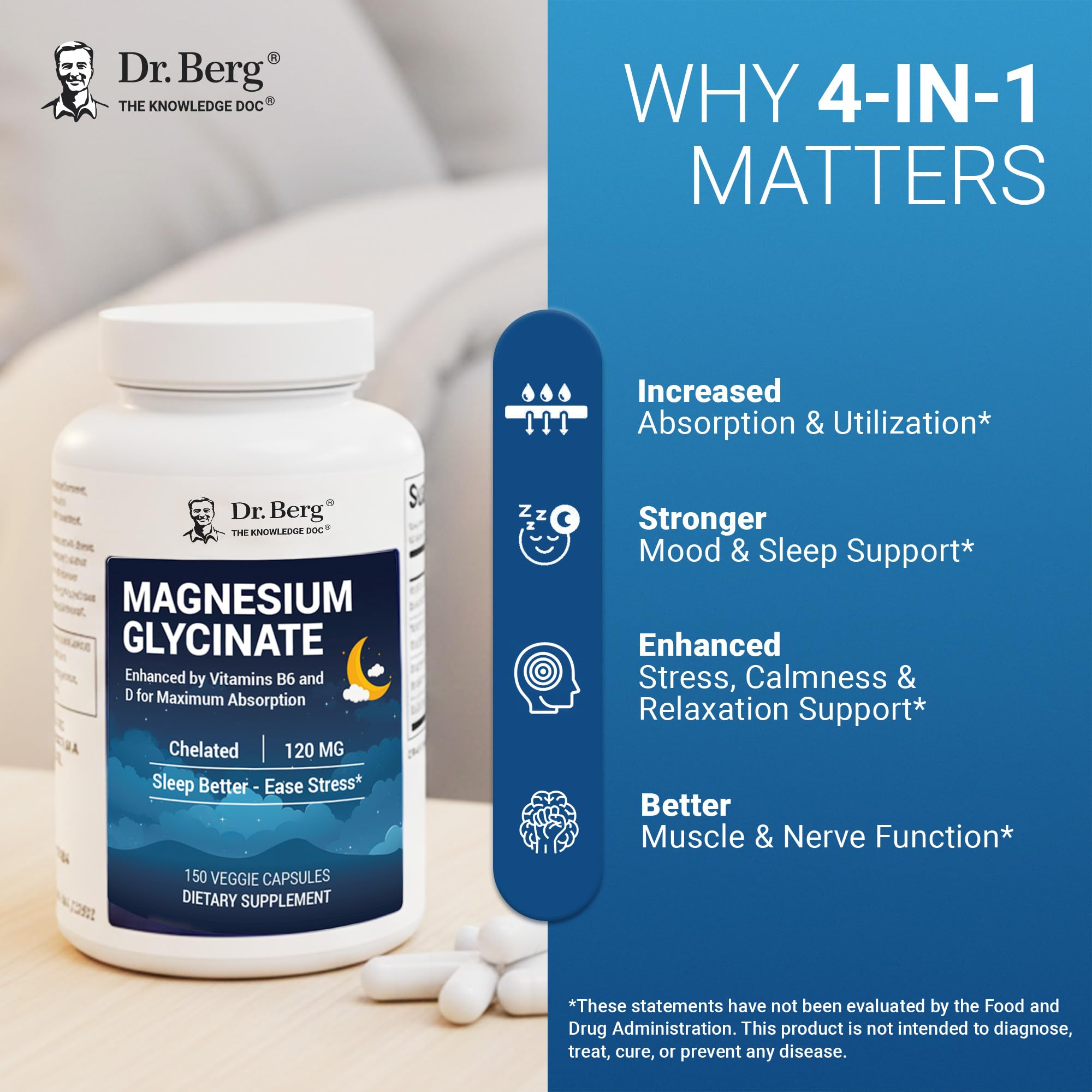 Dr. Berg Magnesium Glycinate 150ct – 4-in-1 Chelated for Muscle, Nerve, Sleep & Stress Support*– w/ D3, B6 & Zinc – 4X Lab-Tested – No Fillers – Formulated in USA, GMP-Certified Dr. Berg Nutritionals buy supplements Au