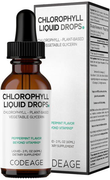 Codeage Chlorophyll Liquid Drops Supplement - Vegan Chlorophyll 50 mg per Serving, Organic Peppermint Flavor Clorofila Drink - Non-GMO, Gluten-Free, Vegan - 2 fl oz CodeageBuy Supplements Australia