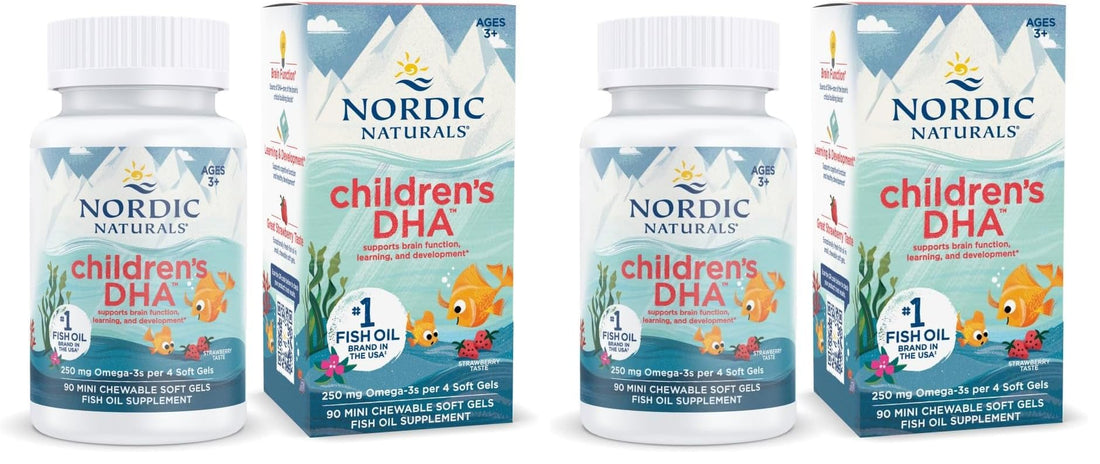 Nordic Naturals Children’s DHA, Strawberry - 90 Mini Chewable Soft Gels for Kids - 250 mg Omega-3 with EPA & DHA - Brain Development & Function - Non-GMO - 22 Servings (Pack of 2) Nordic NaturalsBuy Supplements Australia